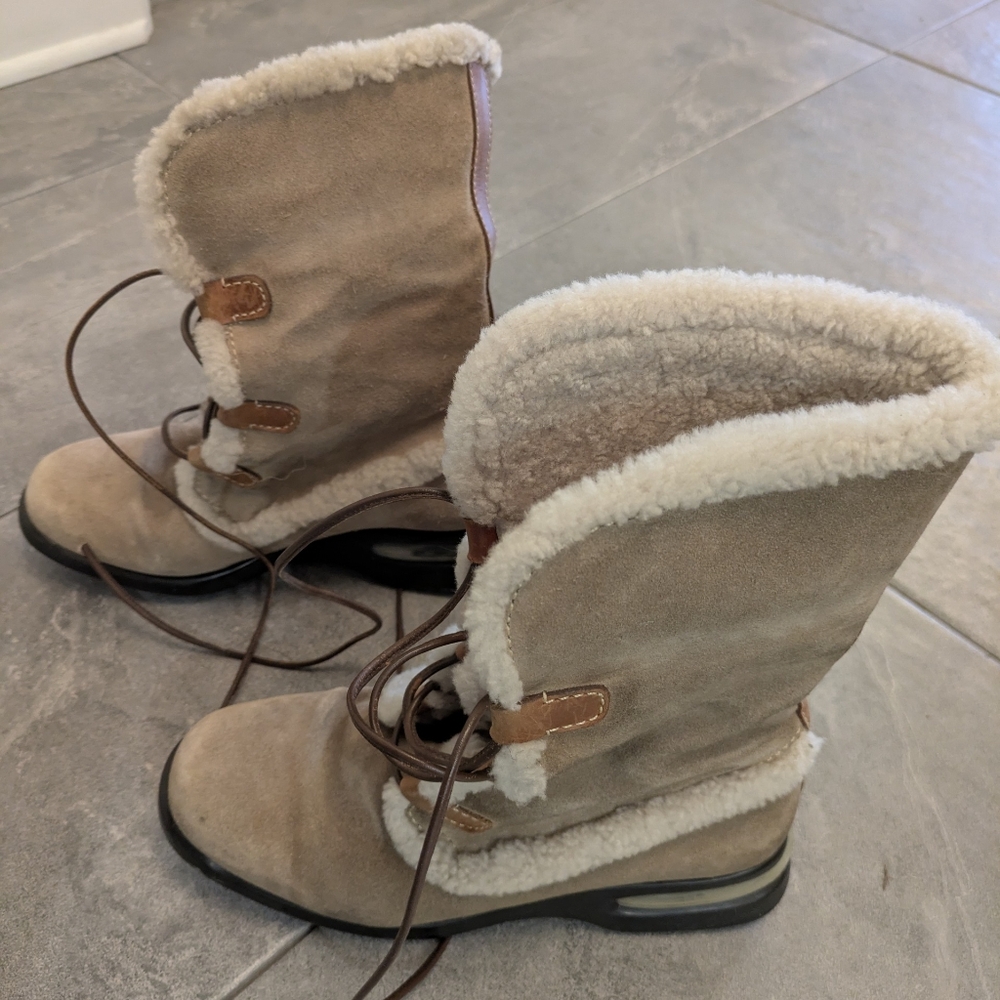 Cole Haan Nike Air Beige suede leather  faux fur boots with laces